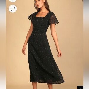 So Kiss Me Black Floral Print Swiss Dot Maxi Dress